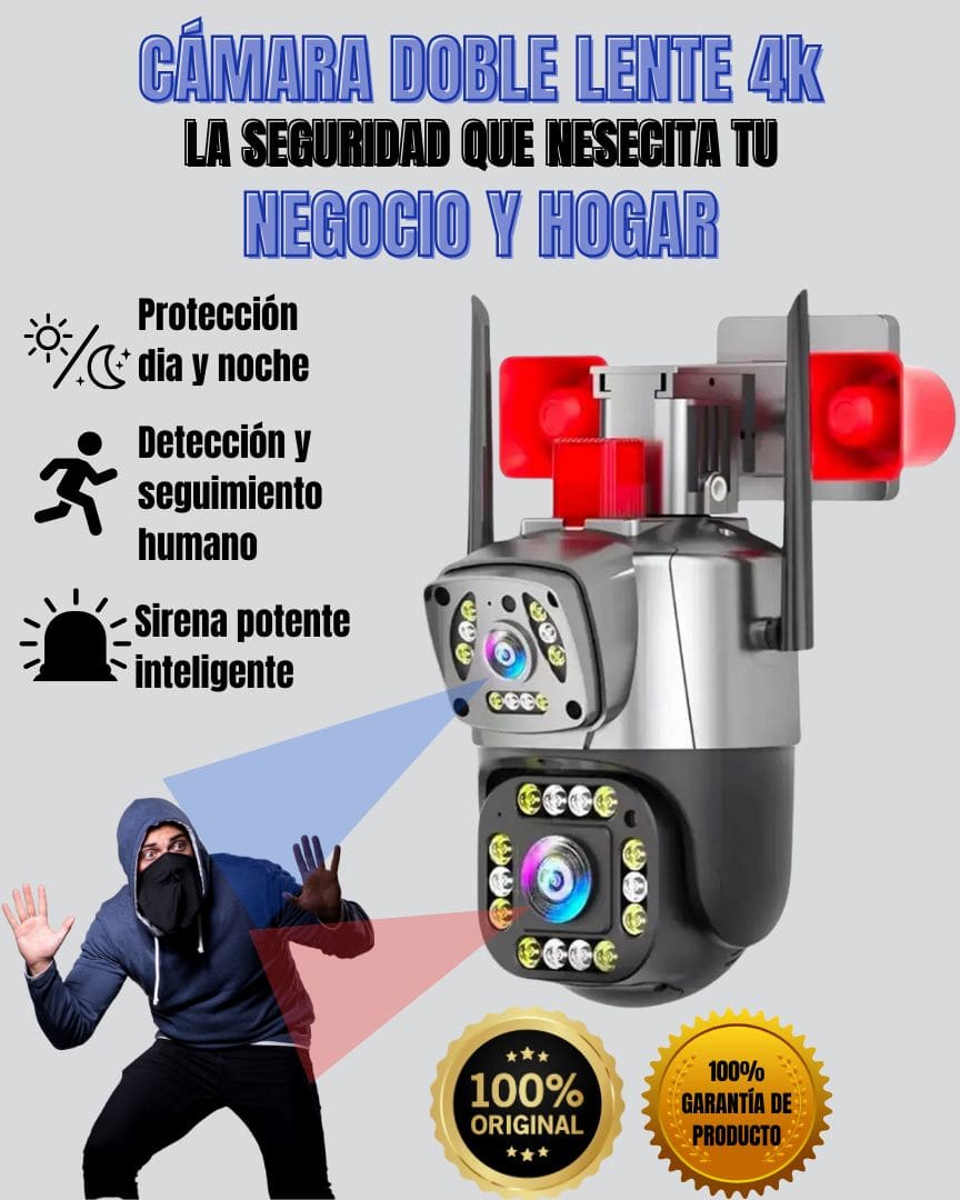 Cámara de Exterior 4K IP Wifi Doble Lente 360º alarma intercomunicador zoom x10 - REYS IMPORTS